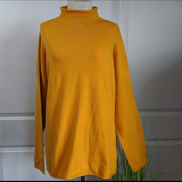 French Connection Sweater Mock Neck Long Sleeve Lightweight Yellow Orange L NWOT - Picture 3 of 8